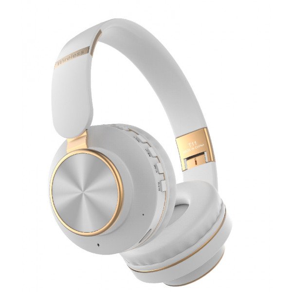 Wholesale Gold Chrome Fashion Bluetooth Wireless Foldable Headphone Headset with Built in Mic for Adults Children Work Home School for Universal Cell Phones, Laptop, Tablet, and More (White)